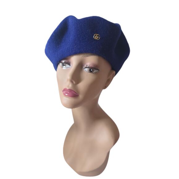Gucci Blue GG logo charm Wool Beret M sz main image 7